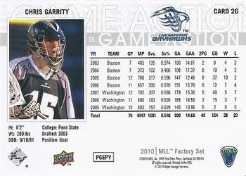 2010 Upper Deck Major League Lacrosse #26 Chris Garrity Back